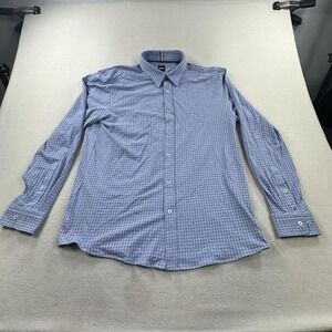 Hugo Boss Shirt Mens XL Blue Geometric Diamond Roan Slim Fit Long Sleeve Dress